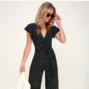 Lulus Fine Print Black and White Jumpsuit